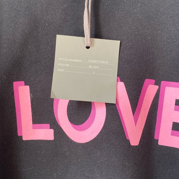Marled black LOVE sweatshirt bell sleeve, Large NWT.  Cotton/poly blend - Picture 5 of 9